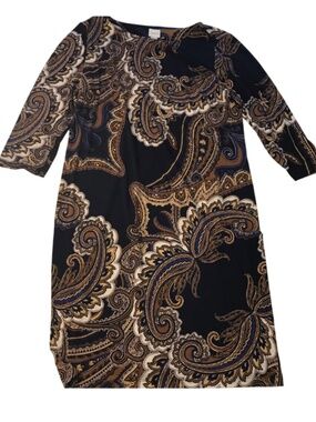 Chico's Paisley Dress with Camel and Navy Blue Accents Size 2W